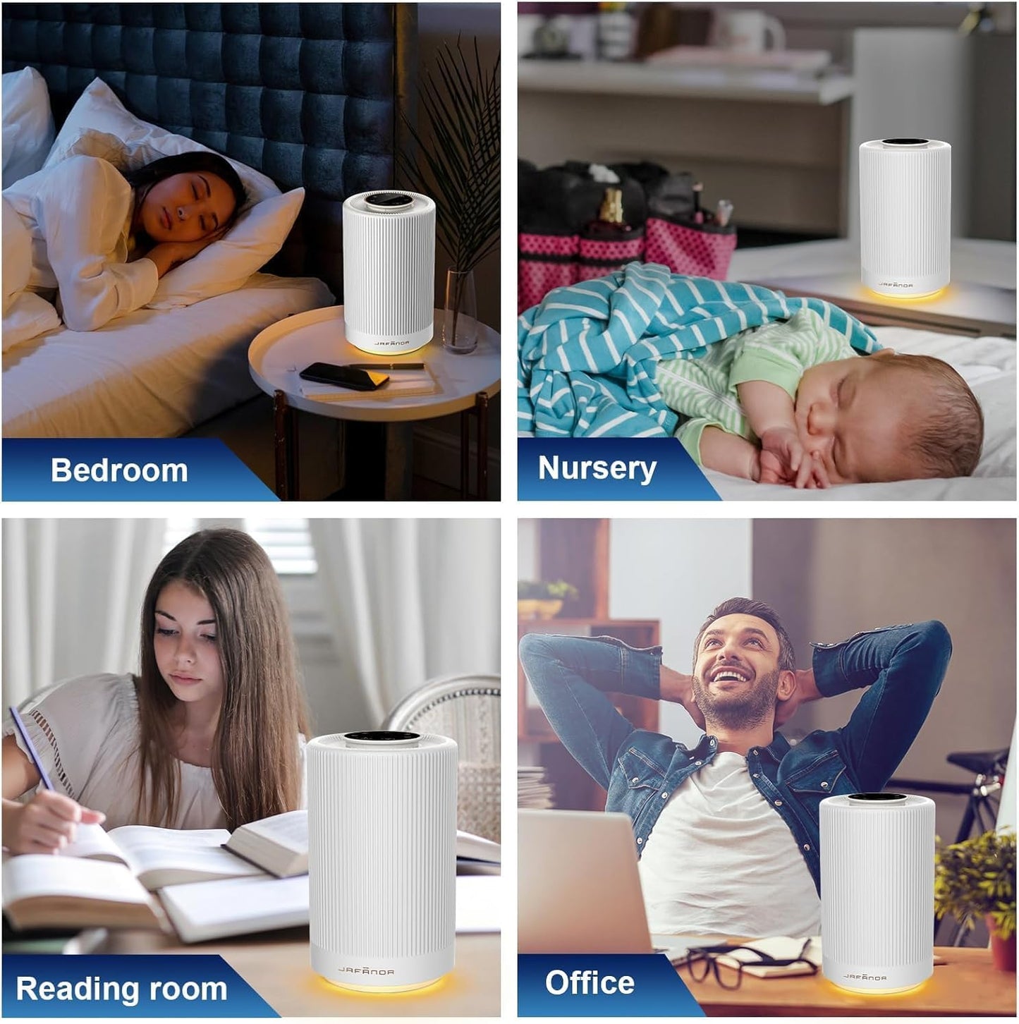 Jafanda Air Purifiers for Home Bedroom Coverage 450 sqft, 23 dB Air Cleaner with Brushless Motor, Effectively Remove Pollen Dust and Odor to Prevent Seasonal Air Diseases, Night Light