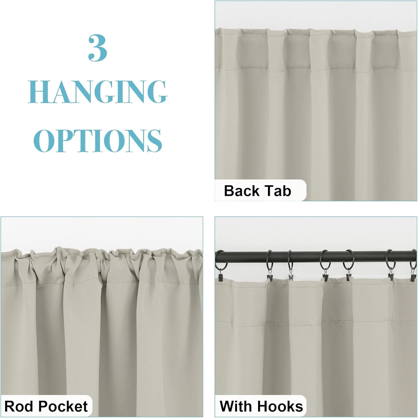 RYB HOME Blackout Curtains for Kitchen, Privacy Thermal Insulating Small Winow Curtain Shades for Classroom Bathroom Nursery Bedroom Cafe, W 34 x L 30, Natural, 2 Panels