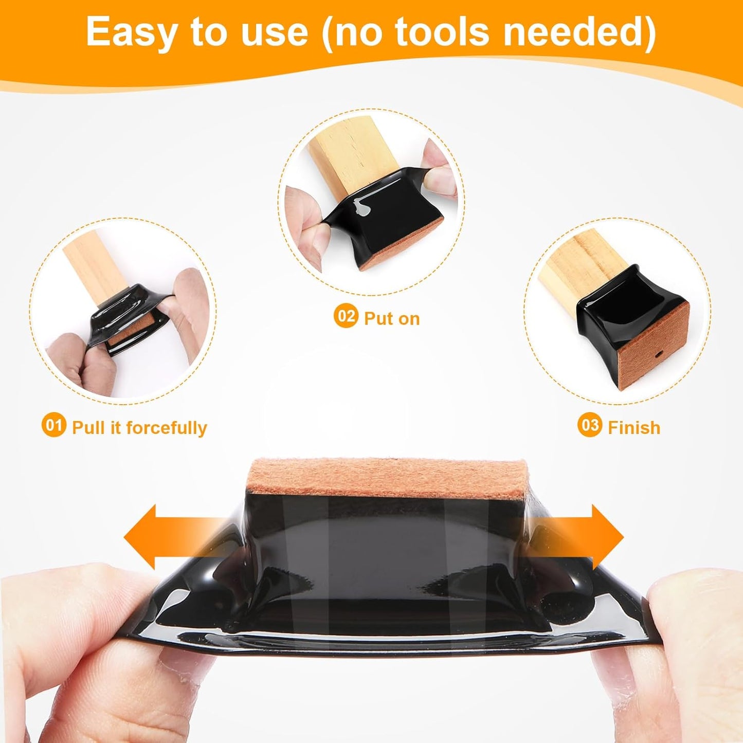 CHUNZEXI 32 Pack Square Chair Leg Floor Protectors for Hardwood Floors, Silicone Felt Covers Pads Caps, Protect Wood Furniture Feet Floors Noise Reduce and Scratch (Square Large & Black)