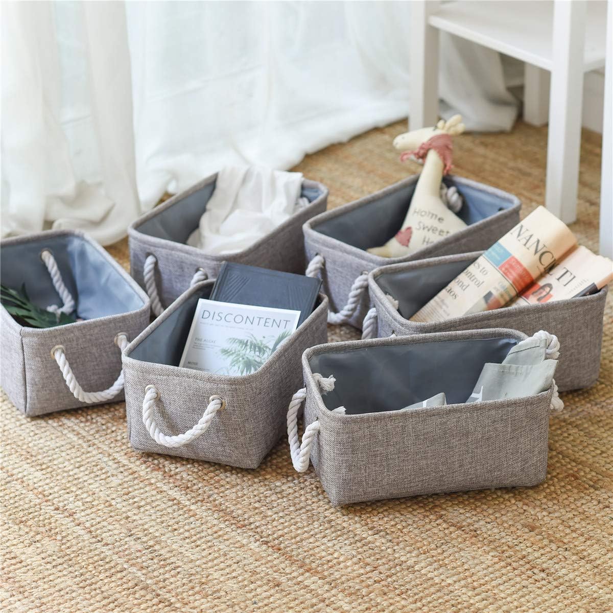 TcaFmac Basket for Organizing Cube Stgorage Bin - Small 6 Pack Fabric Storage Cubes Collapsible Baskets for Shelves with Rope, Bins for Organization Toy(Grey 12x8x5.2 inch)