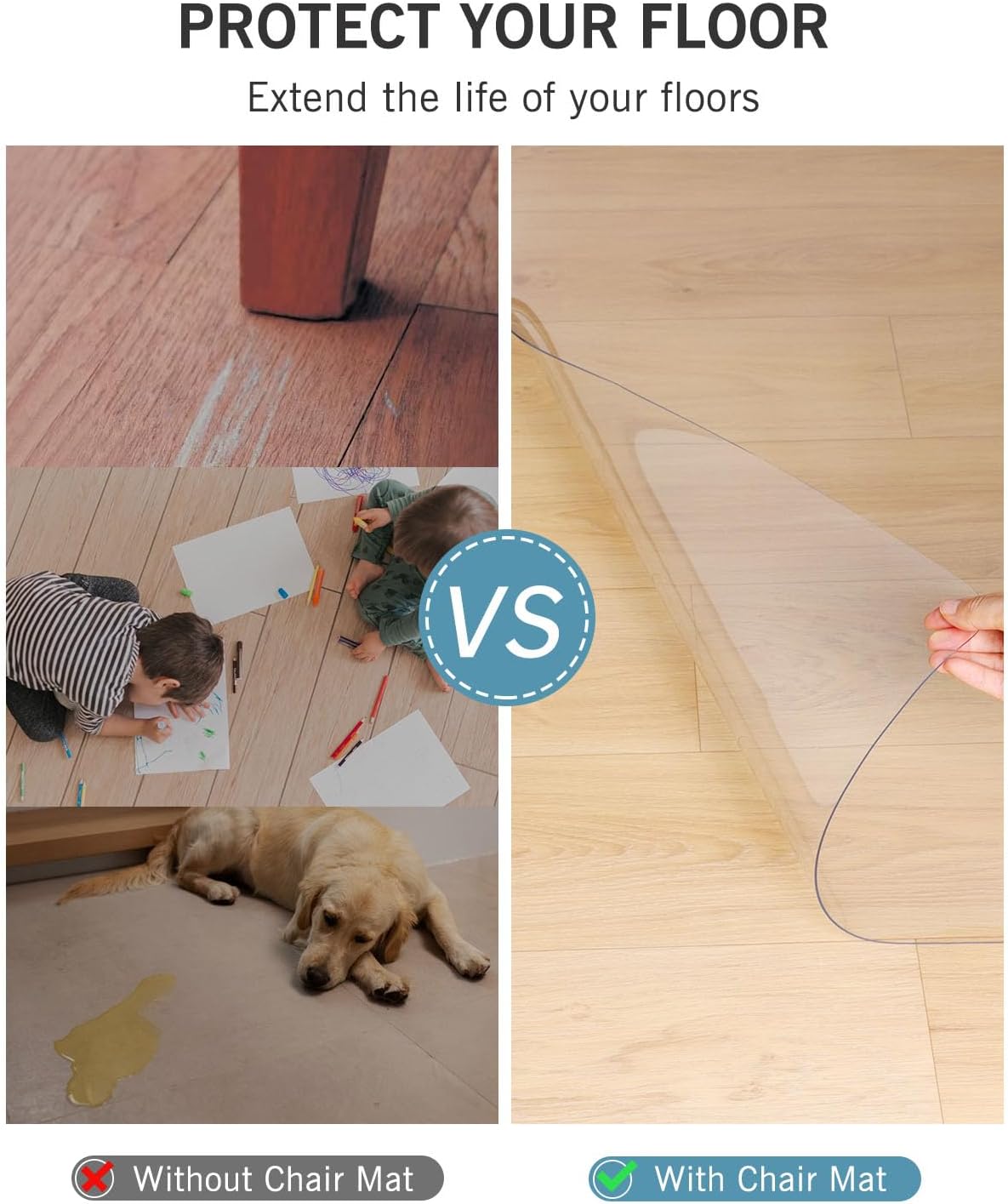 Area Mat for Hard Floor, 6'×9' Transparent PVC Area Rug for Home, Waterproof No Smell Protector for Dining Room, Large Durable Mats for Rolling Chair, Kitchen, Living Room, High Traffic Area