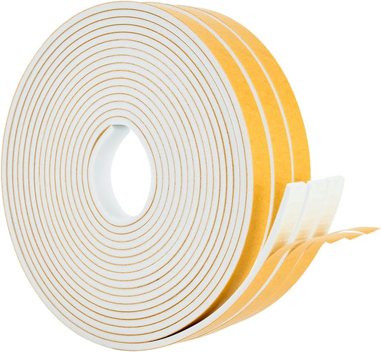 High Density Foam Weather Stripping Door Seal Strip Insulation Tape Roll for Insulating Door Frame, Window, Air Conditioner | Self Adhesive Sealing Weatherstrip (White, 1/2 in x 1/8 in x 50)