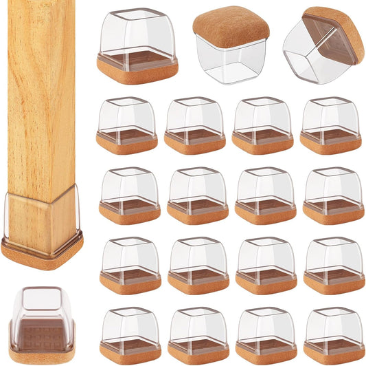 32 Pcs Chair Leg Floor Protectors Square, Silicone Chair Leg Protectors for Hardwood Floors, Chair Leg Caps Covers Protect Wooden Floors from Scratching, Thick, Won't Tear (Fit: 9/10" - 1")