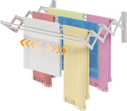 X-cosrack Wall Mounted Clothes Drying Rack, Wide Large Rustproof Retractable Laundry Drying Rack, 8 Bar Space-Saving Aluminium Alloys Clothing Hanger Drying Racks forLaundry