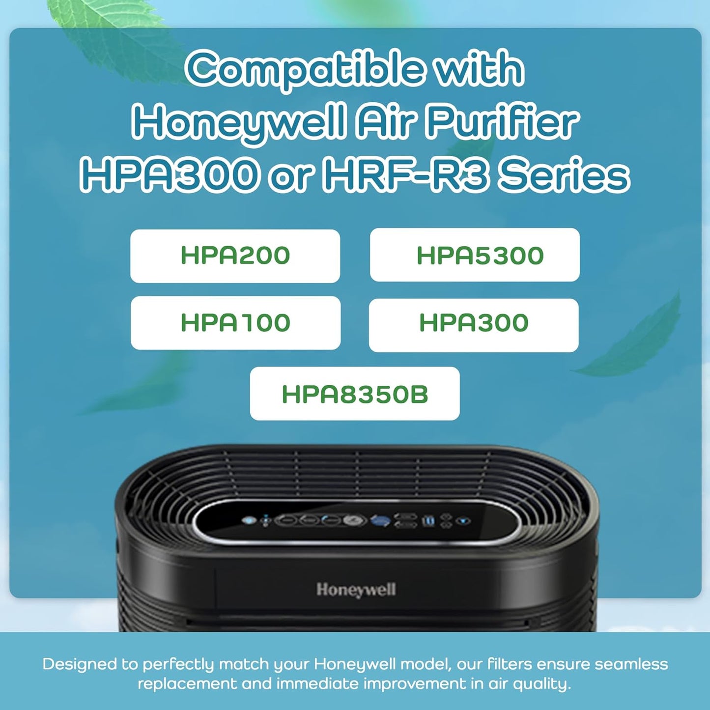 Breathe Naturally "R" Replacement Air Filters Compatible with Honeywell Air Purifier HPA300, HPA200 and HPA100 Series - True Honeywell HEPA Filter for Home Purifiers -7.5"x10.25"x1.5" (3 HEPA Filters)