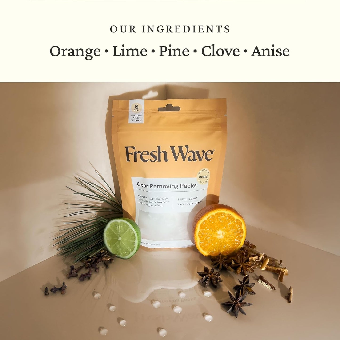 Fresh Wave Orange Odor Eliminating & Deodorizing Packs - Bag of 6 & Fresh Pod Case