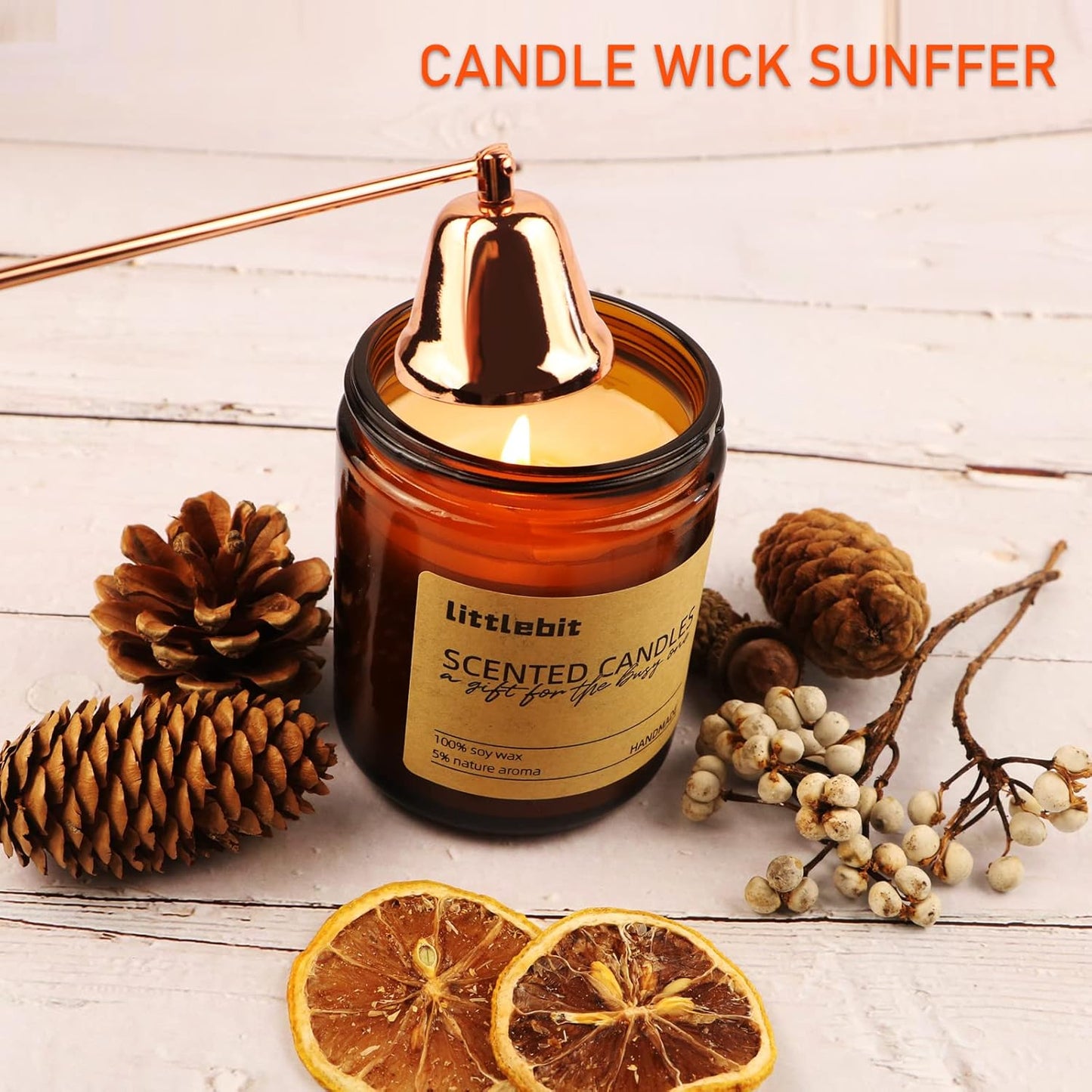 5 in 1 Candle Accessory Set, Candle Wick Trimmer Cutter, Candle Snuffer & Candle Wick Dipper,USB Rechargeable Lighter, Storage Tray Plate for Candle Lover Mom Gift, Candle Care Kit (Rose Golden)