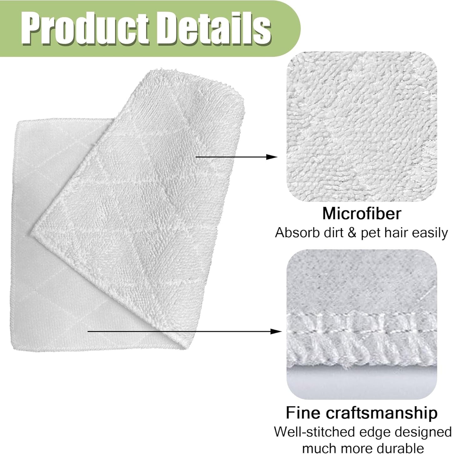 Light 'N' Easy Steam Mop Pads Replacement Reusable for S3601 S3101 S7326 7688ANB 7688ANW Floor Microfiber Cleaning Cloths(8 Pack)