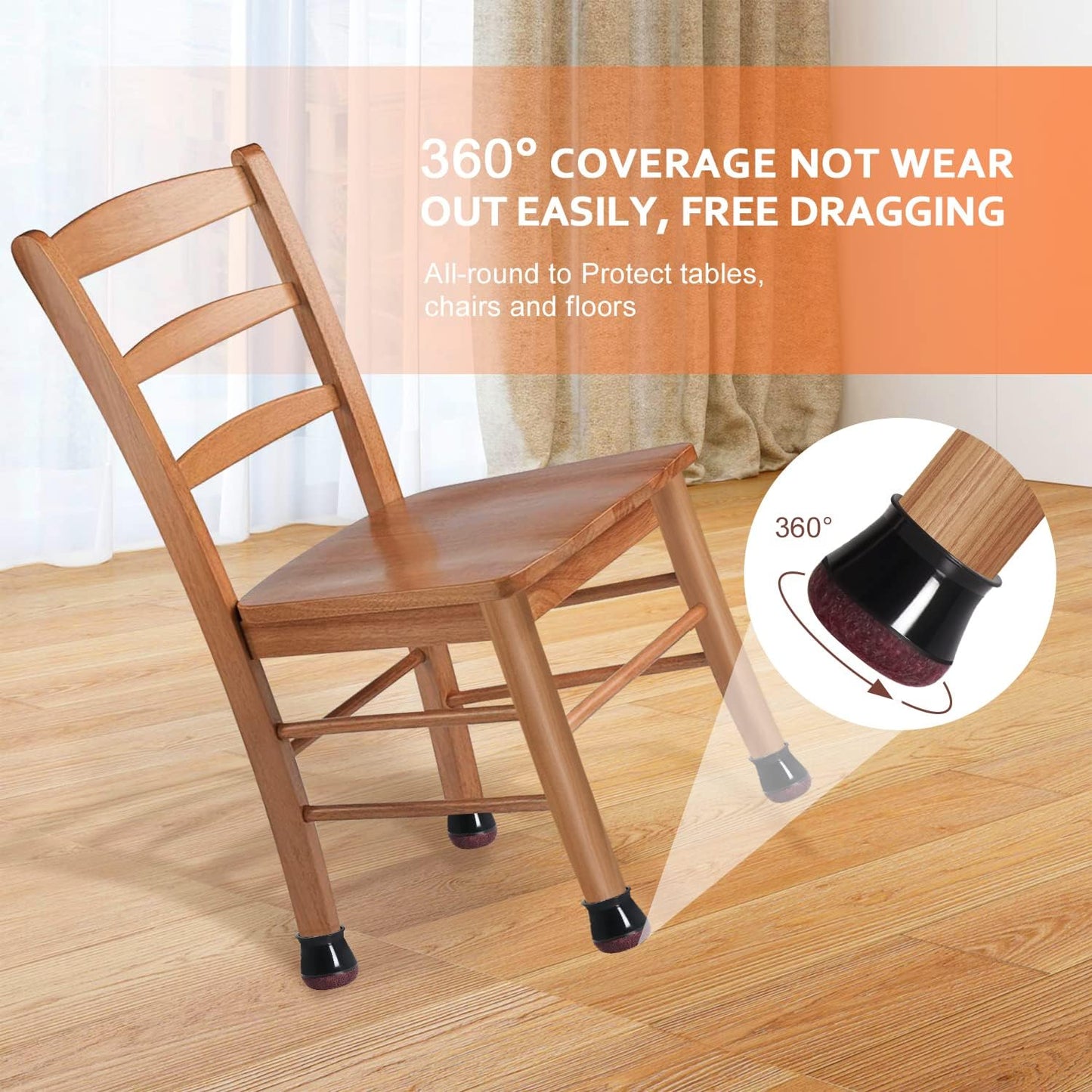 Chair Leg Floor Protectors Chair Leg Protectors for Hardwood Floors Felt Silicone Caps Strengthen Bottom Protection Anti-Scratch Reduce Noise 32 Pack Black Round Medium Fit 3/4" to 1-3/16" (19-30mm)