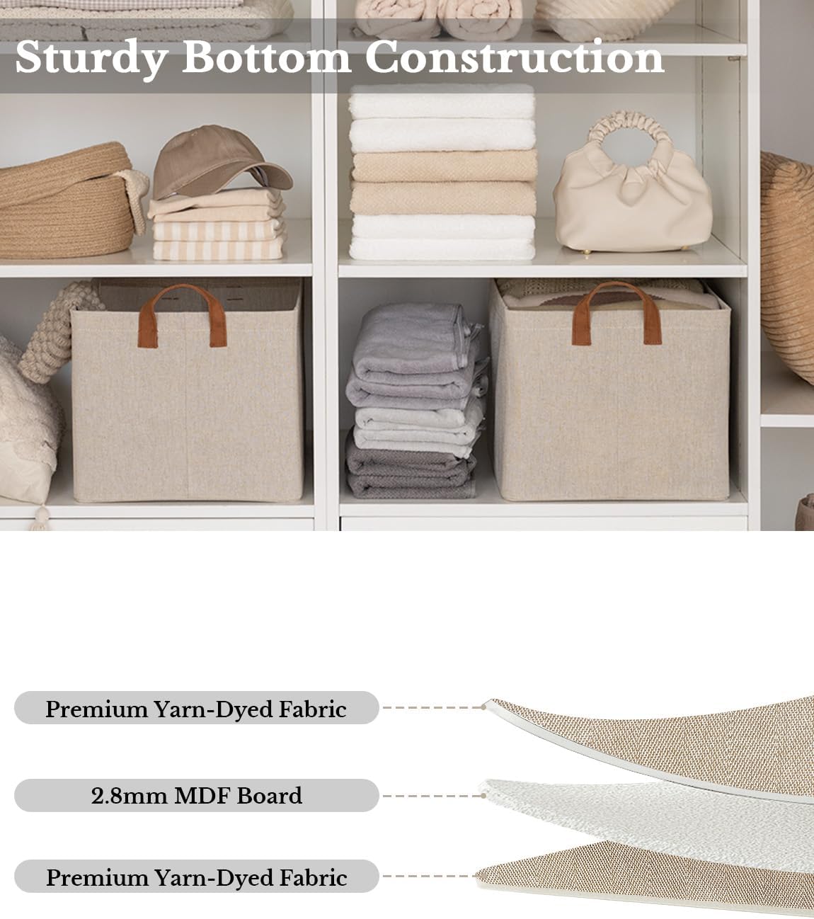 StorageWorks Storage Bins, Fabric Storage Bins for Shelves, Extra Large Storage Baskets with Metal Frame, Closet Baskets and Bins with Handles, Jumbo, Brown and Beige, 2-Pack