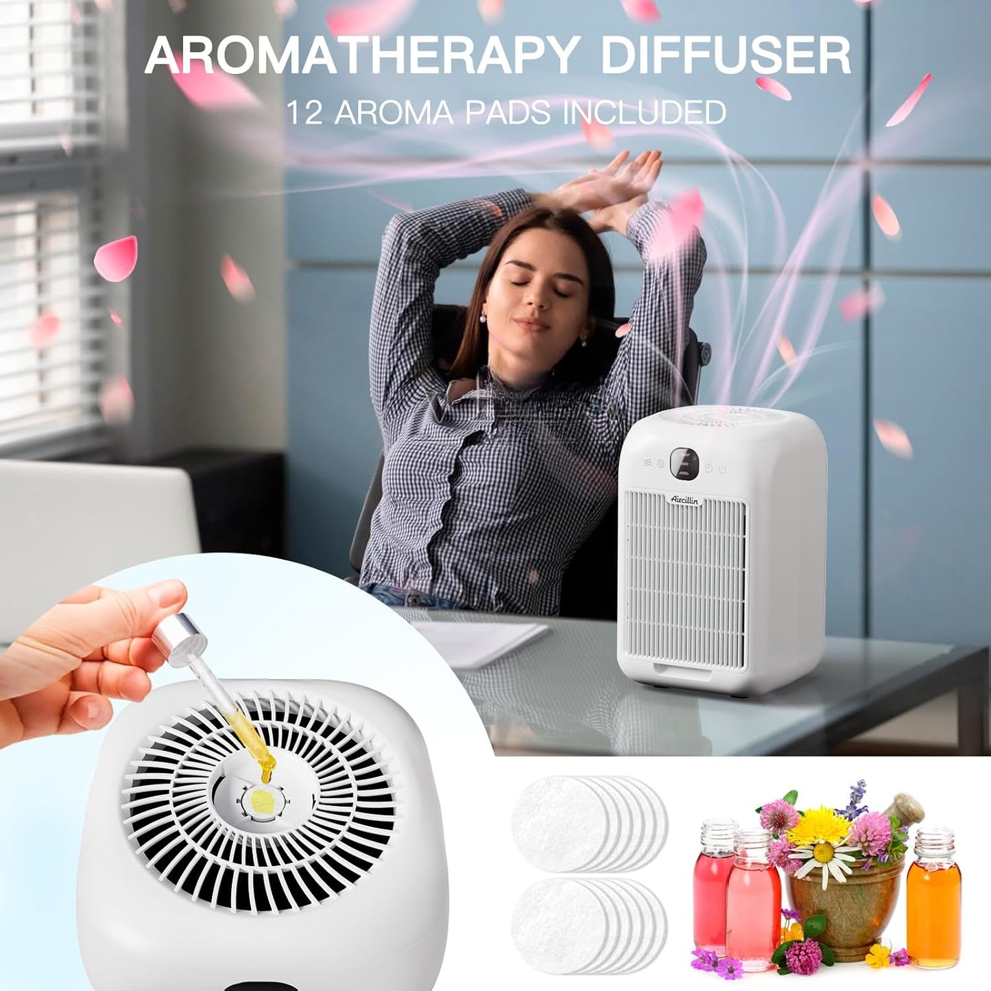 Air Purifiers for Home Bedroom Large Room, Powerful DC Motor Covers Up to 908 ft² Each One, HEPA Filter, Sleep Mode, Aromatherapy, for Smoke, Pet Dander, Allergies Pet Hair, Pollutants Odor, 2 Pack