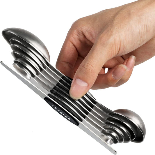 Magnetic Measuring Spoons Set Stainless Steel Dual Sided Stackable Teaspoon Tablespoon for Measuring Dry and Liquid Ingredients