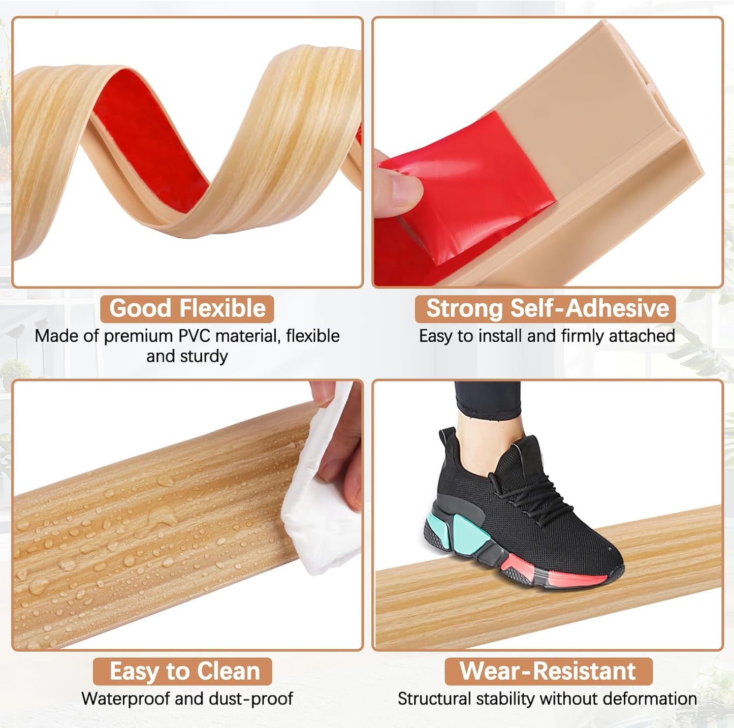 Vinyl Door Threshold Flooring Transition Strip Self Adhesive Carpet Edging Strip for Laminate Doorway Edge Threshold from 3/5" to 4/5" (Light Yellow Wood Grain, 6.6 Ft)