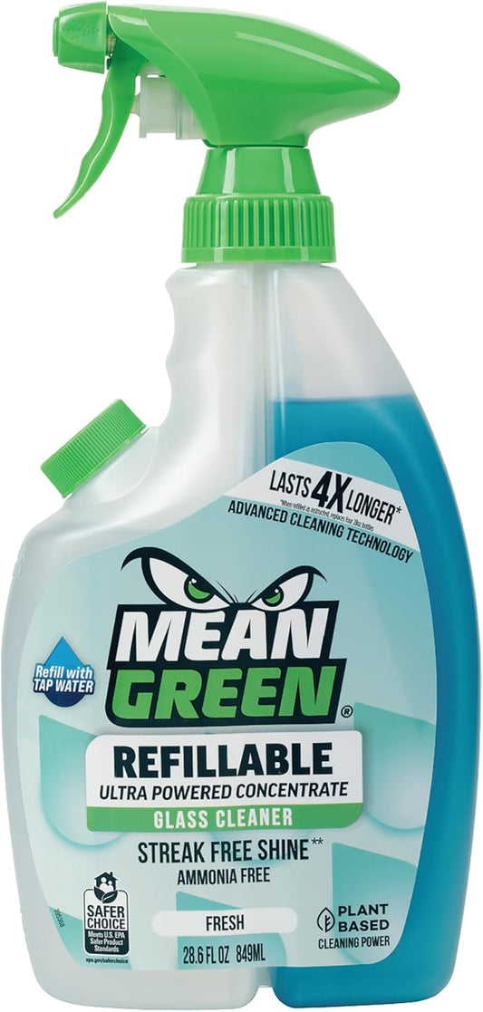 Mean Green Refillable Ultra Powered CONCENTRATE Glass Cleaner, Fresh, 14.3 Ounce