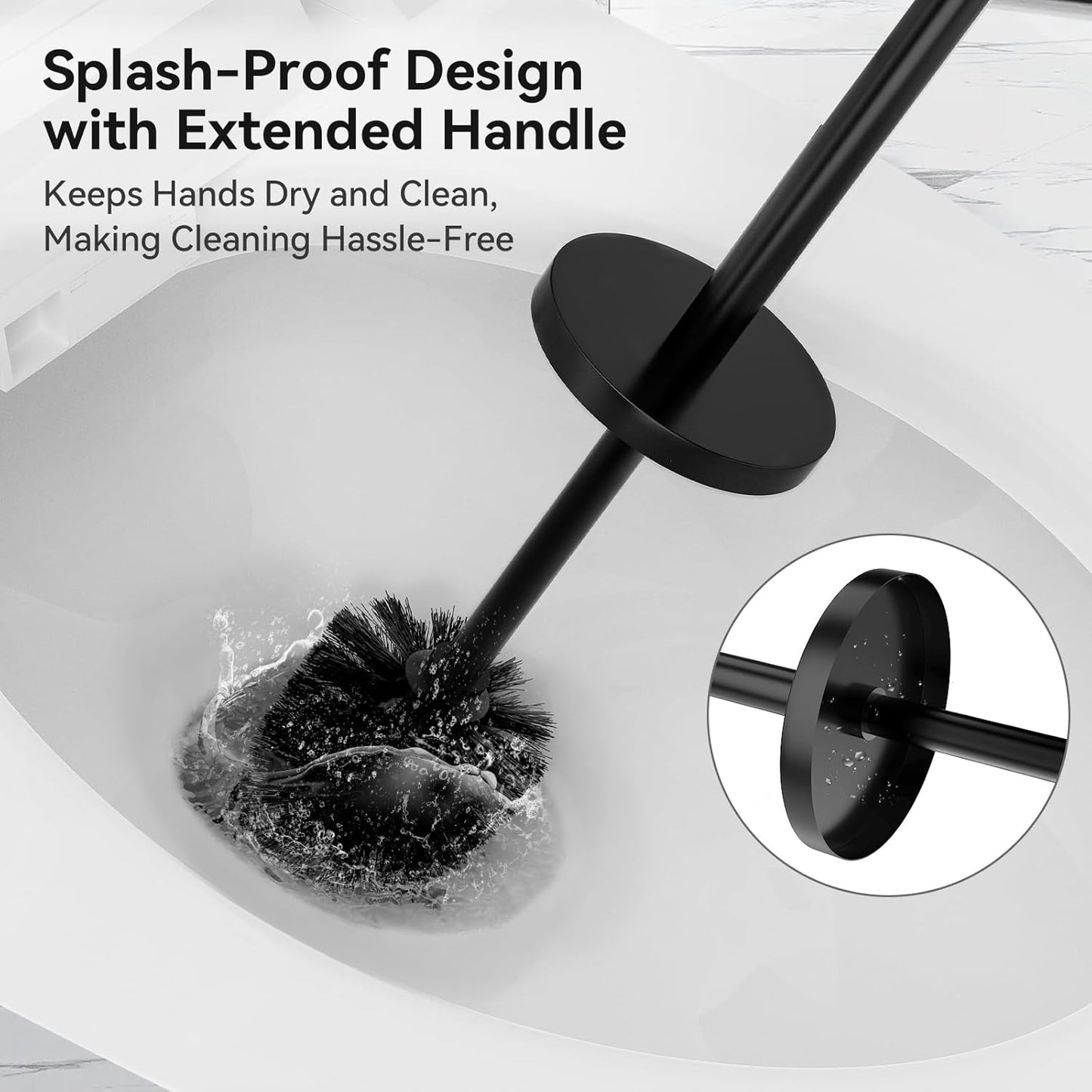 DOWRY Toilet Brush and Holder for Bathroom Storage Organization Deep Cleaning Covered Brush Cleaner Black Toilet Brush with 2 Brush Holders,Black Round