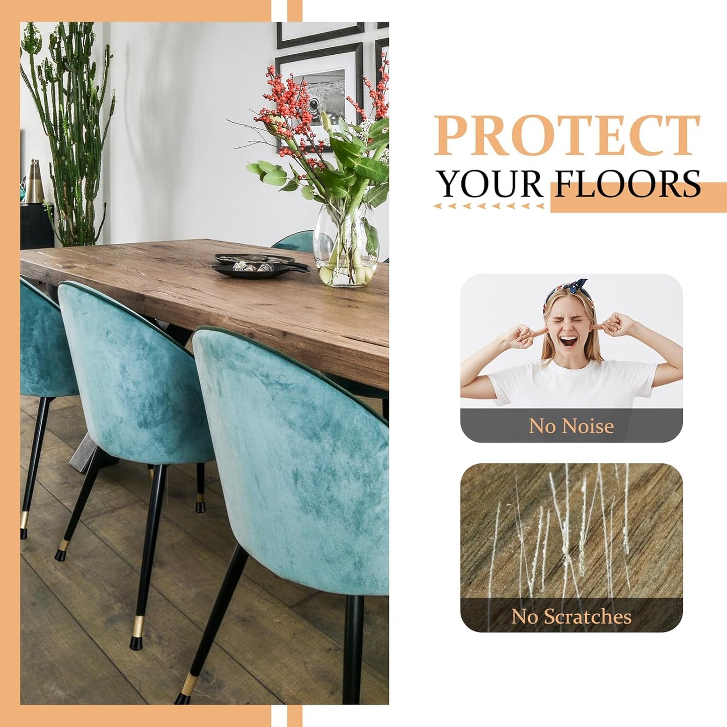 1-1/2” Round Rubber Chair Leg Tips Caps, Chair Leg Floor Protectors, Non-Slip Chairs Legs Caps, Stool Feet Protectors Cap, Folding Metal Chairs Legs Tip Replacement (Black, 8 Pack)