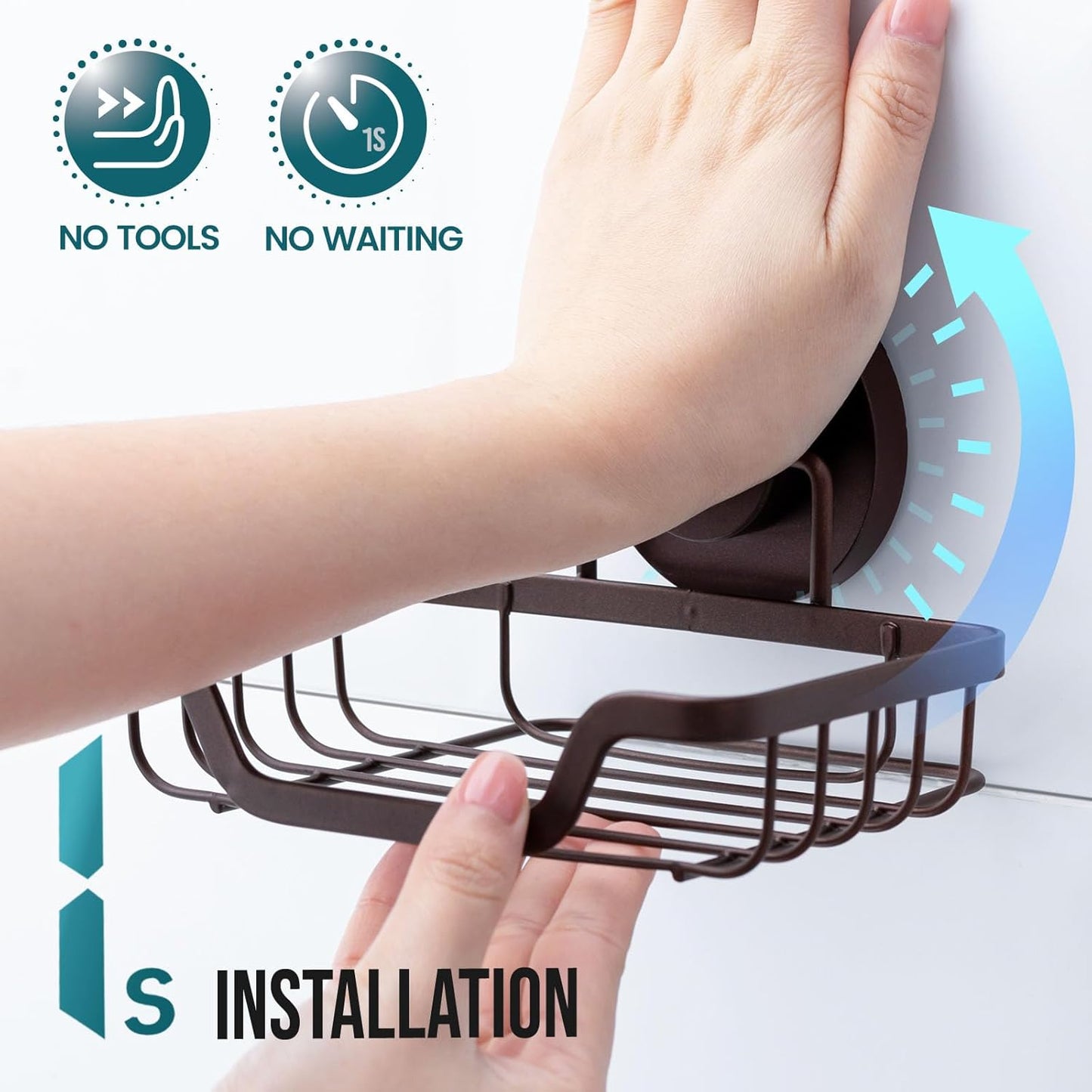 TAILI Soap Holder Bar Dish Suction Cup, Bar Shampoo Rack for Shower Wall, Draining Soap Saver Tray for Bathroom, Rustproof Stainless Steel Sponge Holder for Tub, Kitchen, Drill-Free, Brown