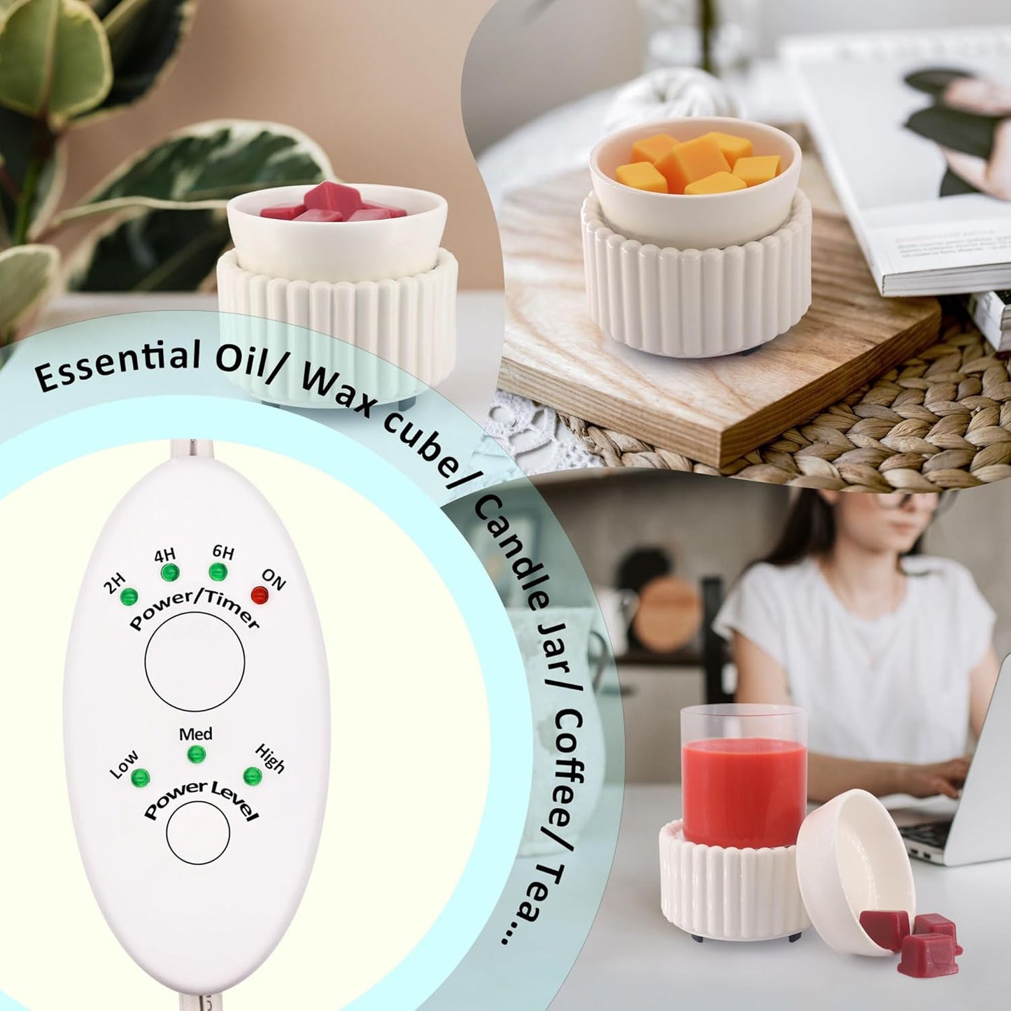 Ceramic Wax Melt Warmer with Timer Candle Warmer for Scented Wax Electric Fragrance Burner for Home, Office, Bedroom - Gift & Décor