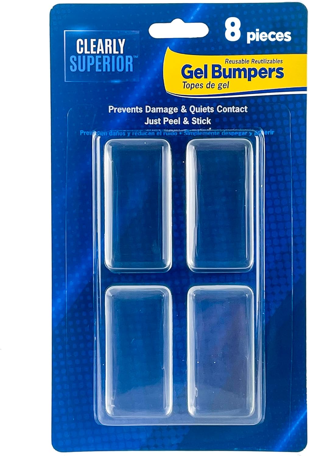 Multi-Use Bumper Guards - Med 8 Pack Rectangle 2" x 1" x .2" - Protects & Quiets Contact from Furniture, Doors, Dressers, & Appliances - Reusable & Easy to Apply Polymer Gel Bumper