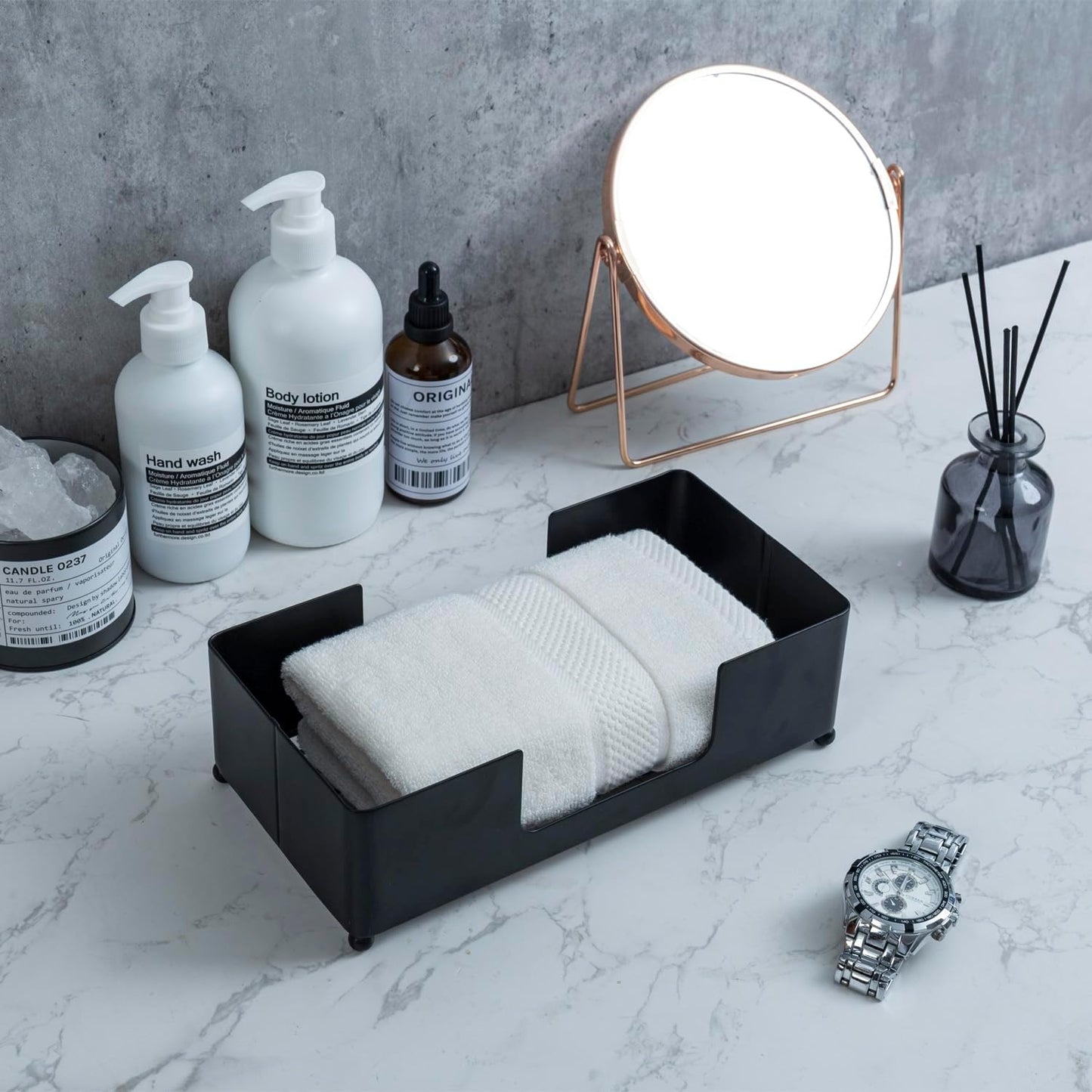 MyGift Modern Matte Black Metal Folded Paper Towel Holder for Commercial & Guest Bathroom, Sink Countertop or Vanity Table Disposable Napkin Storage Tray, Fits Multifold Towels up to 9.2 x 4.5 Inches