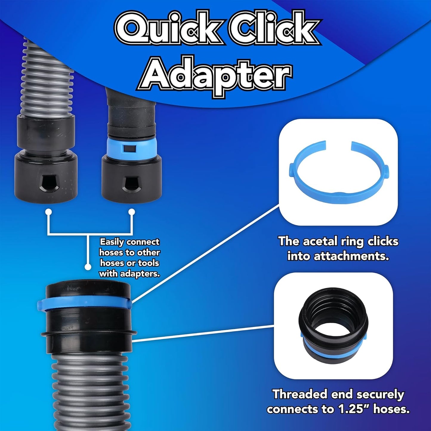 Cen-Tec Systems Quick Click Dust Separator and 16 Ft. Hose for Home and Shop Vacuums with Expanded Multi-Brand Power Tool Adapter Set