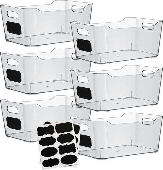 Plastic Clear Storage Bins with Labels, Home Freezer Refrigerator Pantry Organizers and Storage Containers Fridge Organizer Bins Kitchen Organization Cabinet Medicine Bin for organizing