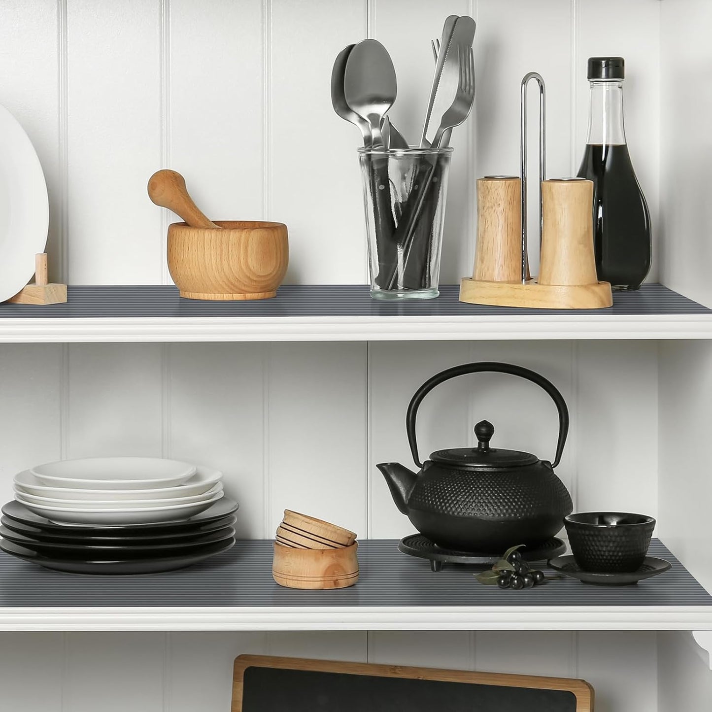 Shelf Liners for Kitchen Cabinets Drawer Liner Non Adhesive Cupboard Mat EVA Material Waterproof Refrigerator Mats Washable Fridge Liner for Cupboard and Desks Liner Gray 11.8 x 59 Inches