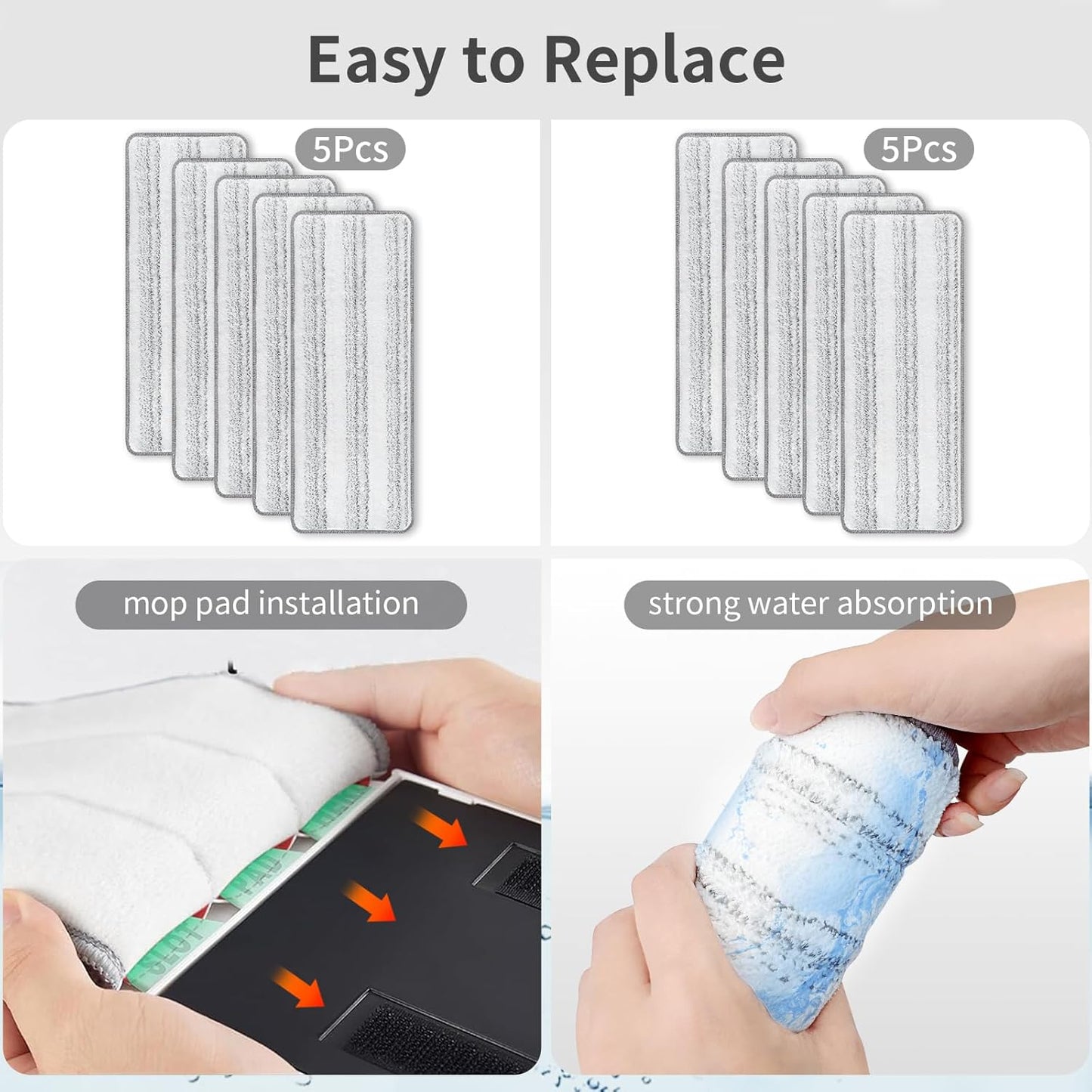 10Pcs Joymoop Mop Replacement Pads, 13 * 4.9'' Universal Mop Pads Mop Head Refills Washable Wet Mop, Compatible with Most 11-13” Size Mops