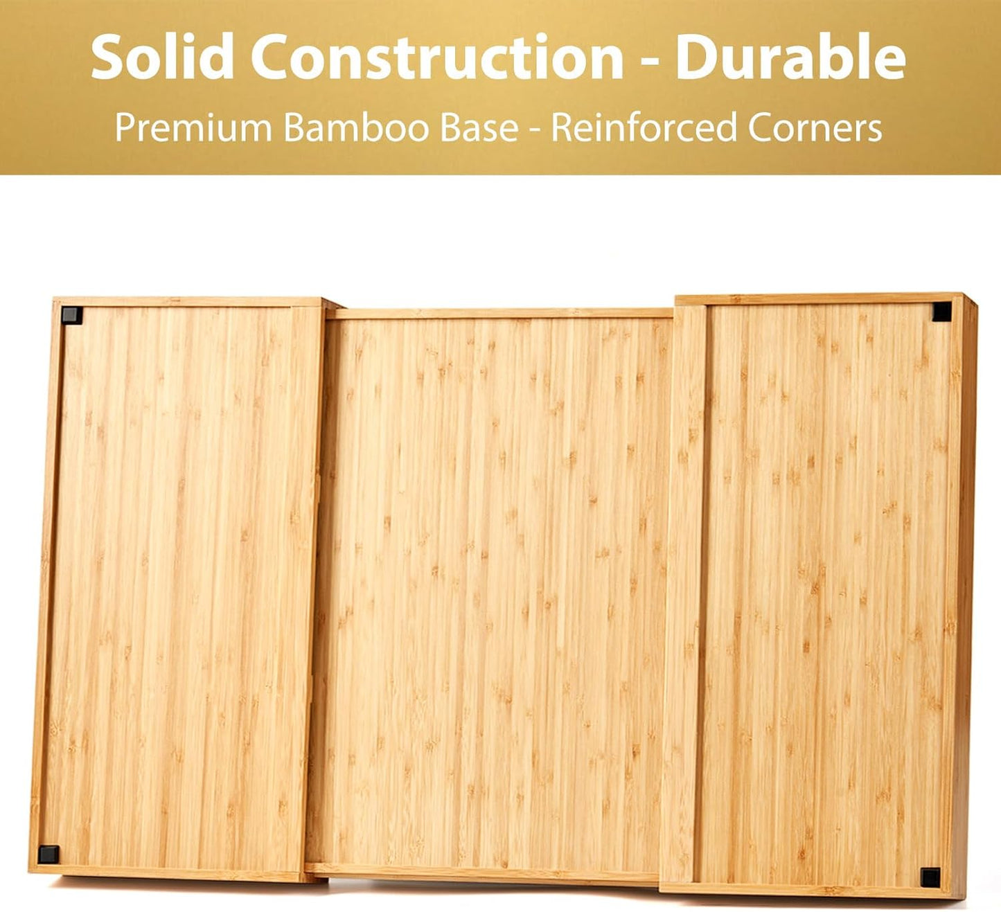 Umilife Extra Large Expandable Kitchen Drawer Organizer for Utensil and Junk, 19" Deep for Big Drawer, 17" to 28" Adjustable Bamboo Wood Drawer Divider, Cutlery Tray, Flatware Holder