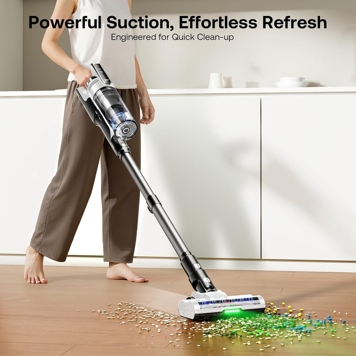 Trucozie Cordless Vacuum Cleaner with Self-Standing, 50 mins Runtime Lightweight Stick Vacuum with Powerful Suction, Anti-Tangle Wireless Vacuum Versatile for Hard Floor/Carpet/Pet Hair, White