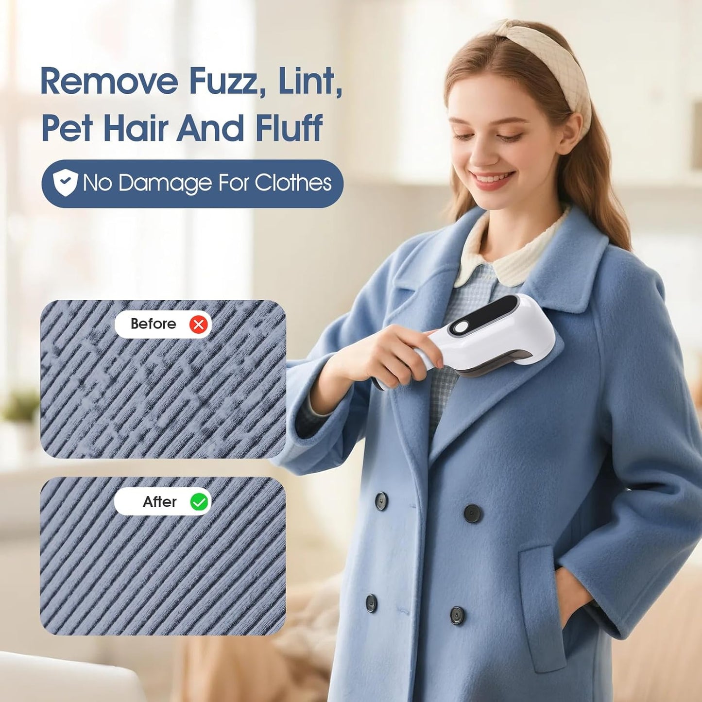 Rechargeable Electric Fabric Shaver Lint Remover with LED Display, Sweater Shaver 2- Speed to Remove Fuzz and Pill for Clothes, Furniture, Couch and Blanket(White)