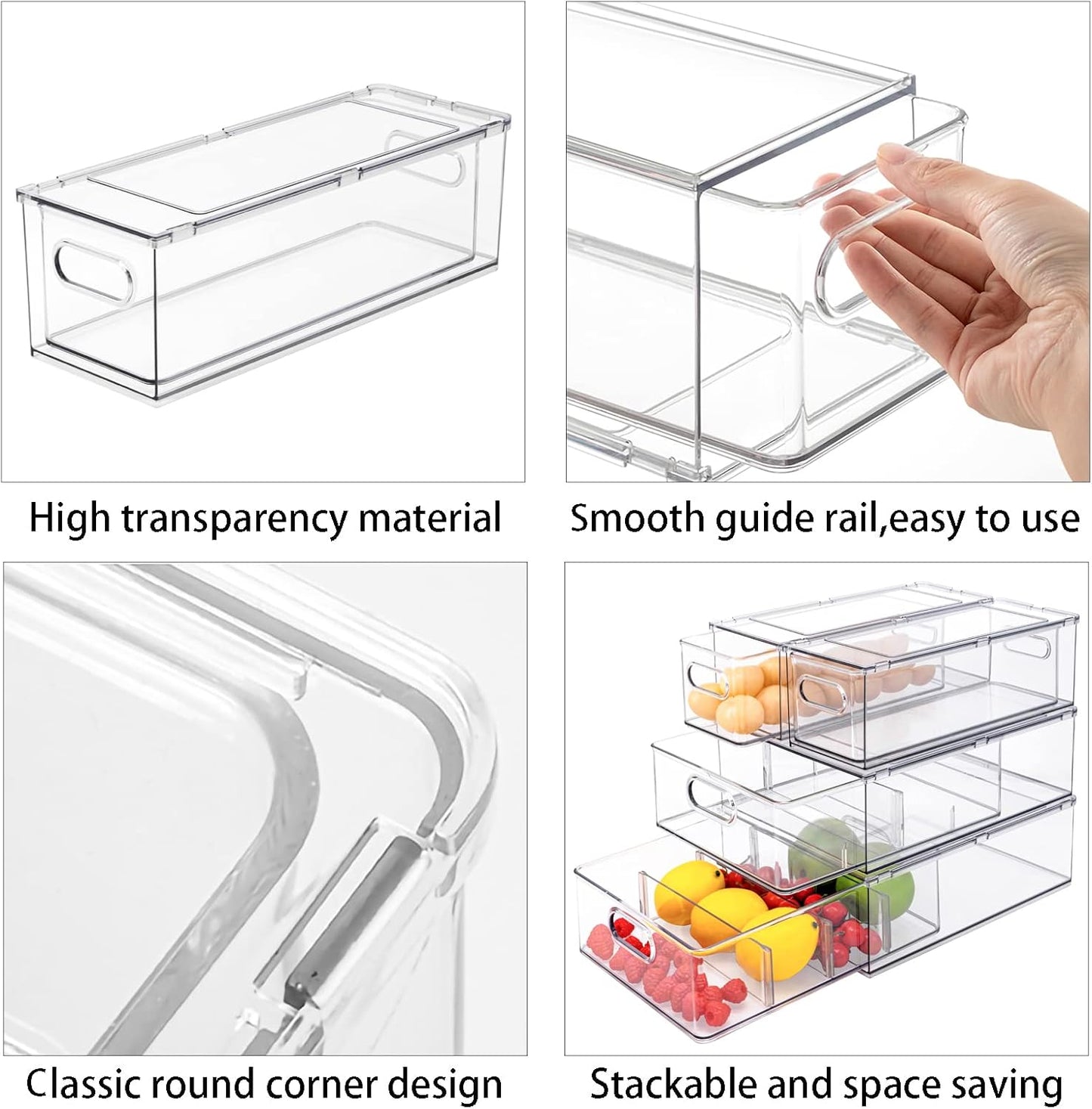 MineSign Set of 3 Stackable Refrigerator Organizer Bins Pull-Out Drawers for Fruit and Veggies Divided Storage Organizer for Fridge Clear Drawer Containers with Handle for Produce Saver, Eggs, Snack