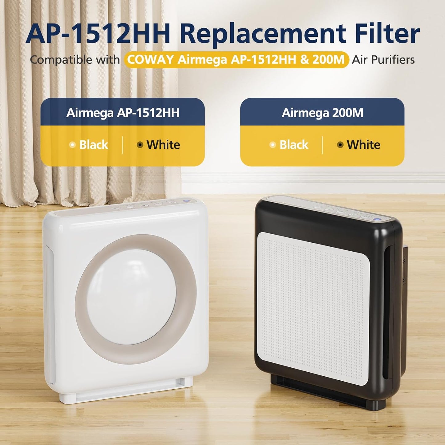 AP-1512HH & 200M Pet Filter Set for Coway Airmega AP-1512HH and Airmega 200M Air Purifi-ers, 2 Pet Deodorization Filters and 1 HEPA Filter, 3 Pack, Pink