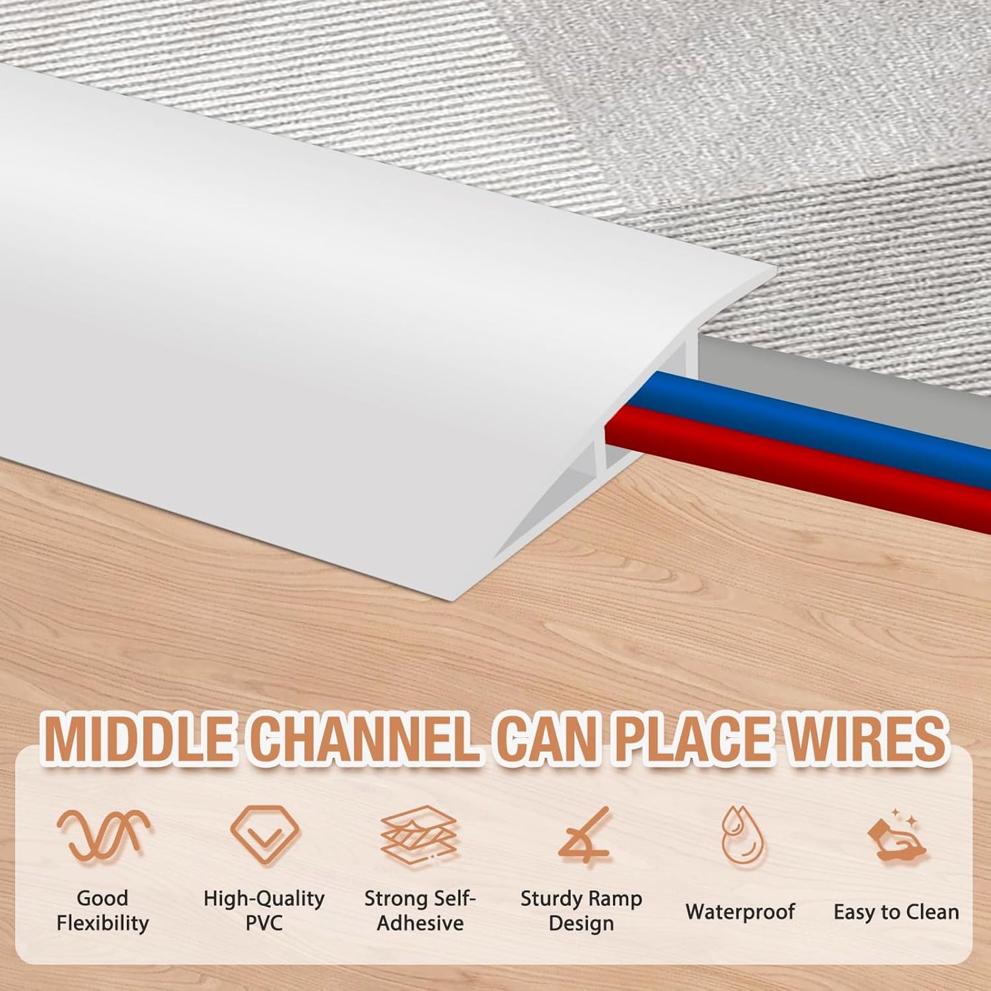 Floor Transition Strip Self Adhesive Vinyl Door Threshold for Doorways Carpet Edging Trim Overlap Edge Reducer for Laminate Floor, Carpet, Tile (White, 1/5" to 2/5", 10Ft)