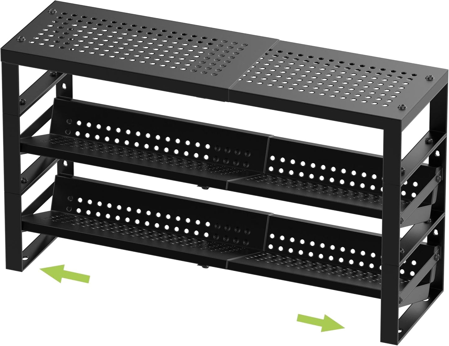 Expandable, Stackable, Adjustable Spice Rack kitchen Organizer,Metal Pantry Storage Shelves - Multi-Tier Shelf for Cabinet, Countertop, Pantries, Cupboard or Wall Mount,Black