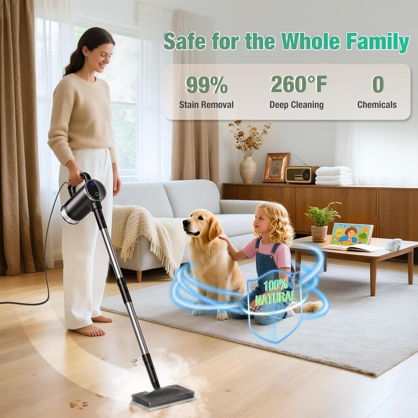 11-in-1 Steam Mop - Detachable Handheld Steam Cleaner with 500mL Tank, 260℉ Floor Steamer for Hardwood, Tile, Grout, Windows, Bath & Kitchen - 3-Level Steam Control, Multi-Purpose Floor Steam Cleaner