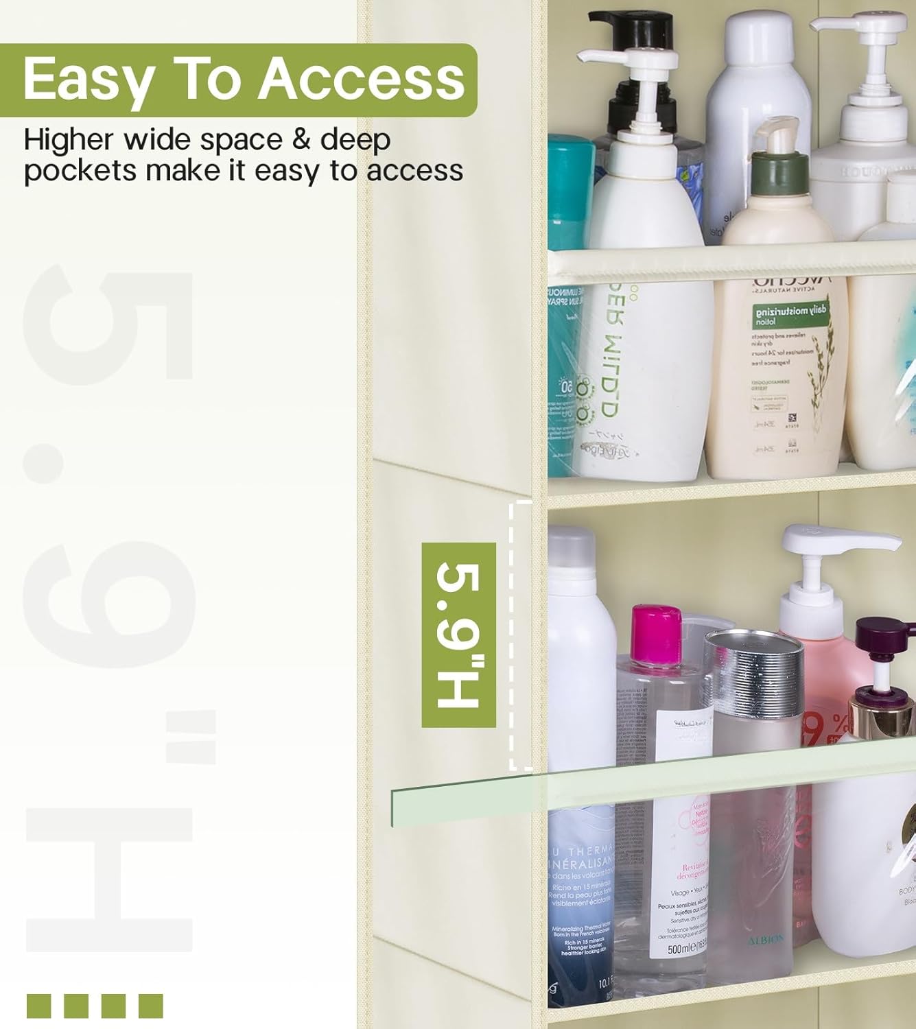 AOODA 2 Pack Over the Door Organizer, Large Capacity Closet Door Hanging Organizer, Clear Deep Pockets Baby Storage for Nursery, Bathroom, Bedroom, Pantry, Diapers (Light Yellow)