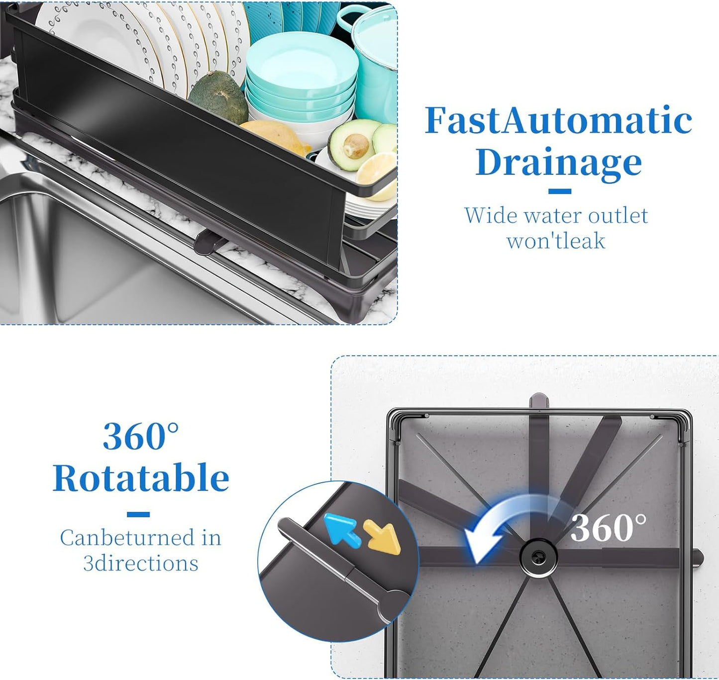 Simple Trending Dish Rack, Steel Dish Drying Rack for Kitchen Counter, Dish Drainer with Cutlery Holder for Large Capacity, Dish Drying Rack with drip Tray, Black