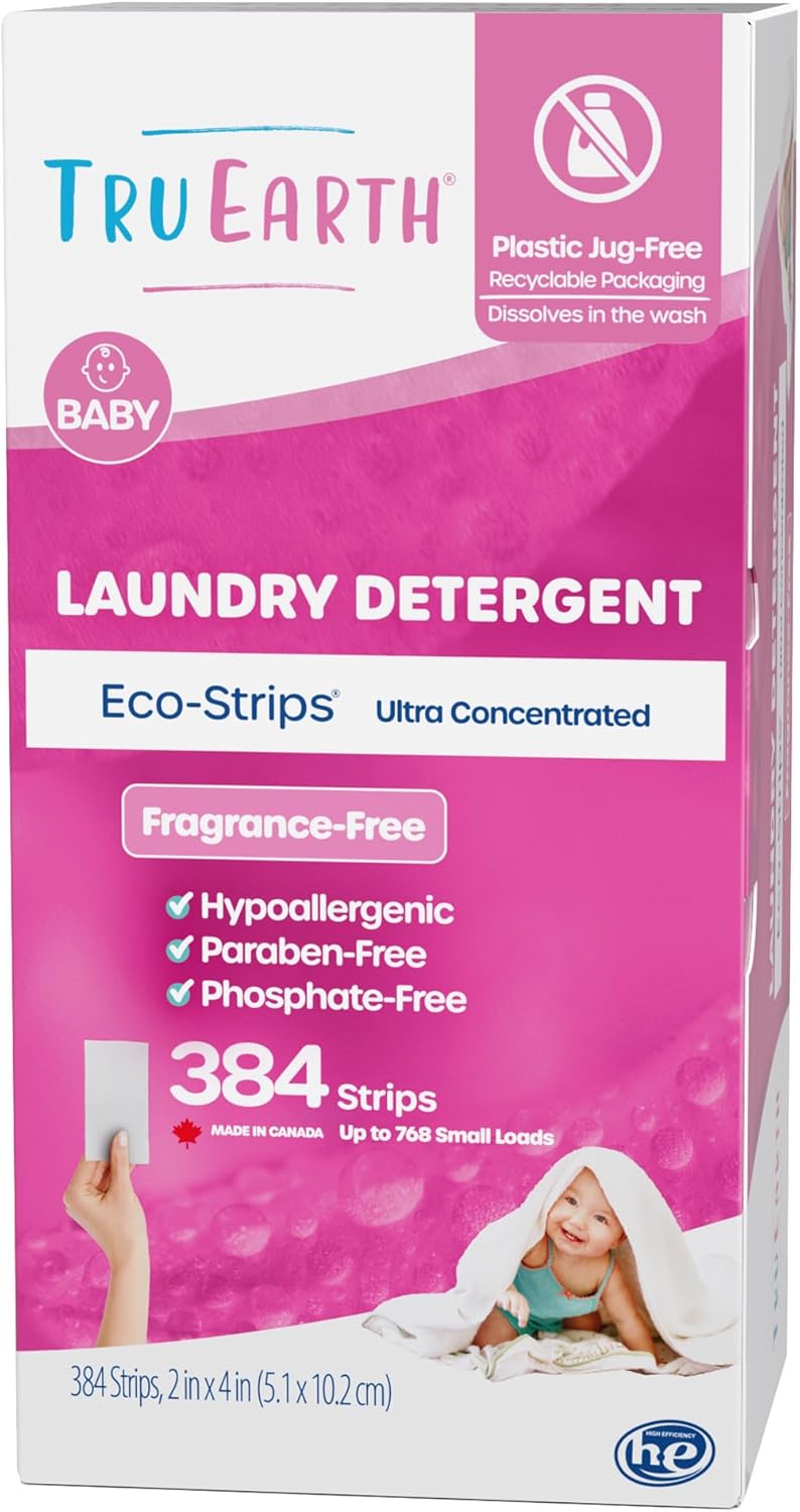 Tru Earth Hypoallergenic Baby Laundry Detergent Sheets/Strips for Sensitive Skin, 384 Count, Up to 768 Loads: Fragrance Free Baby Detergent Laundry Newborn, Children