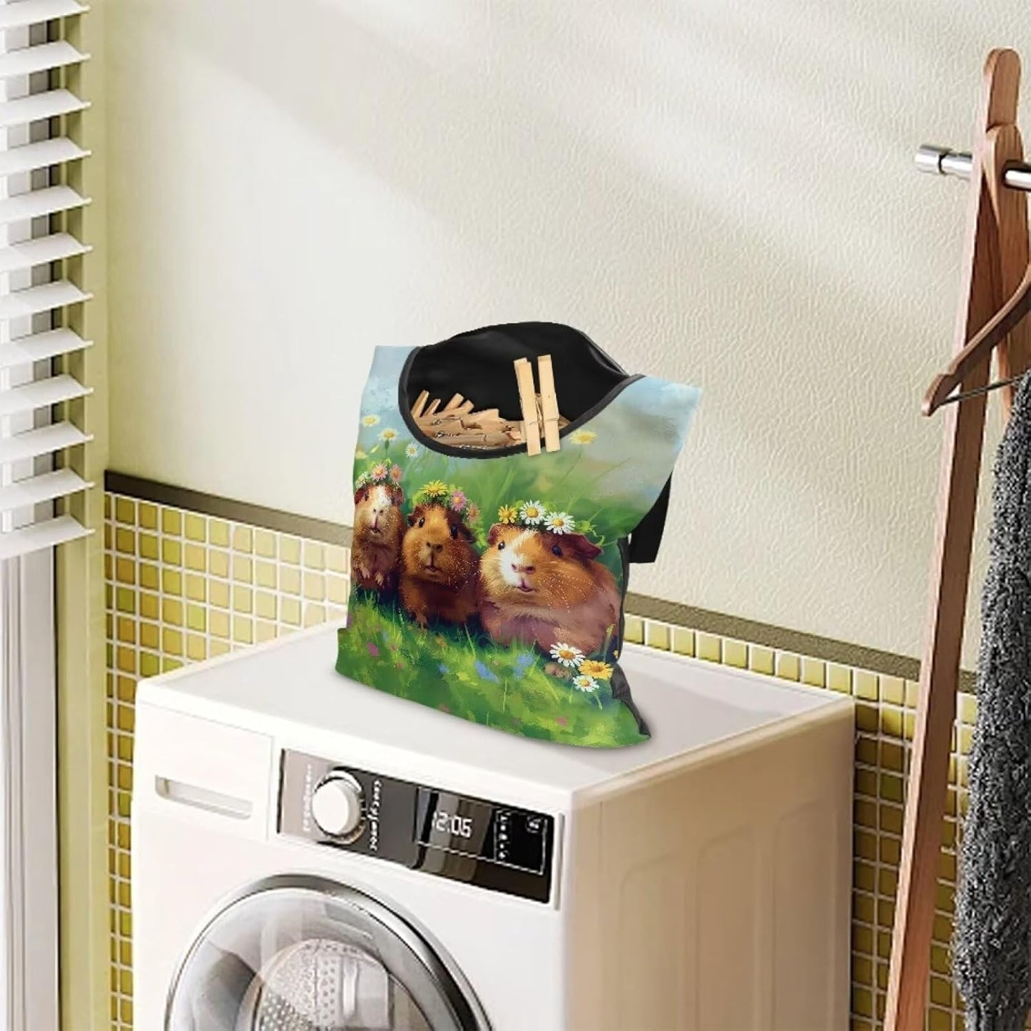 Guinea Pig Clothespin Bag Space-Saving Laundry Hanging Storage Organizer Clothes Pin Hanging Bag with Rope Holds 100 Clothes Pins for Clothesline Outdoor Portable Clothespin Storage