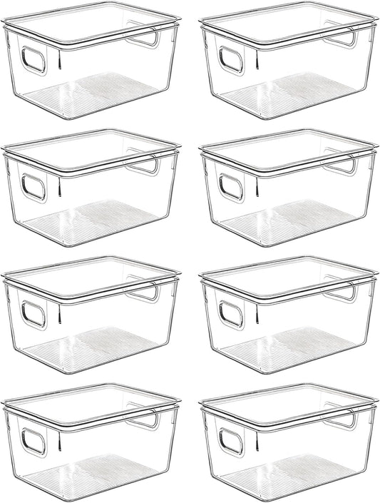Clear Plastic Storage Bins with Lids, Perfect for Kitchen Organization or Pantry Organization and Storage, Stackable Fridge Organizer Bins, Storage Containers for Organizing, Cabinet Organizers
