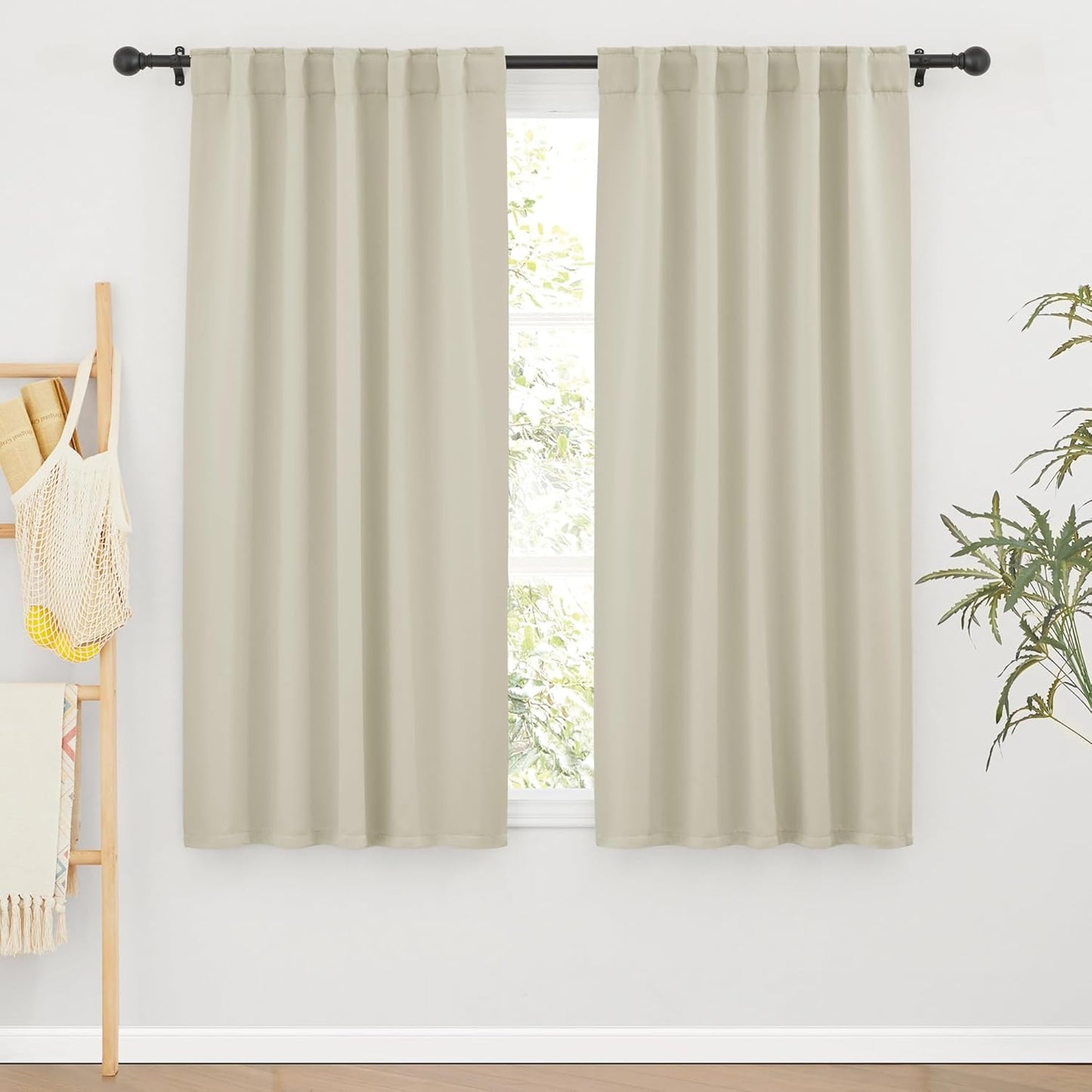 RYB HOME Blackout Curtains for Living Room, Back Tab & Rod Pocket Top Insulating Window Decor for Bedroom Dining Classroom Home Office, W 62 x L 63, Beige, 2 Panels