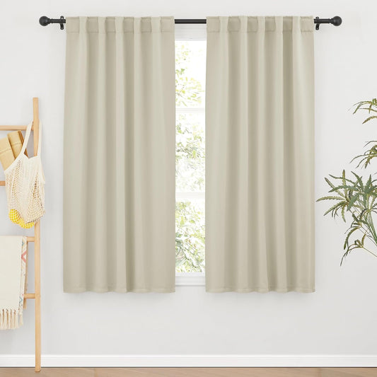 RYB HOME Blackout Curtains for Living Room, Back Tab & Rod Pocket Top Insulating Window Decor for Bedroom Dining Classroom Home Office, W 62 x L 63, Beige, 2 Panels