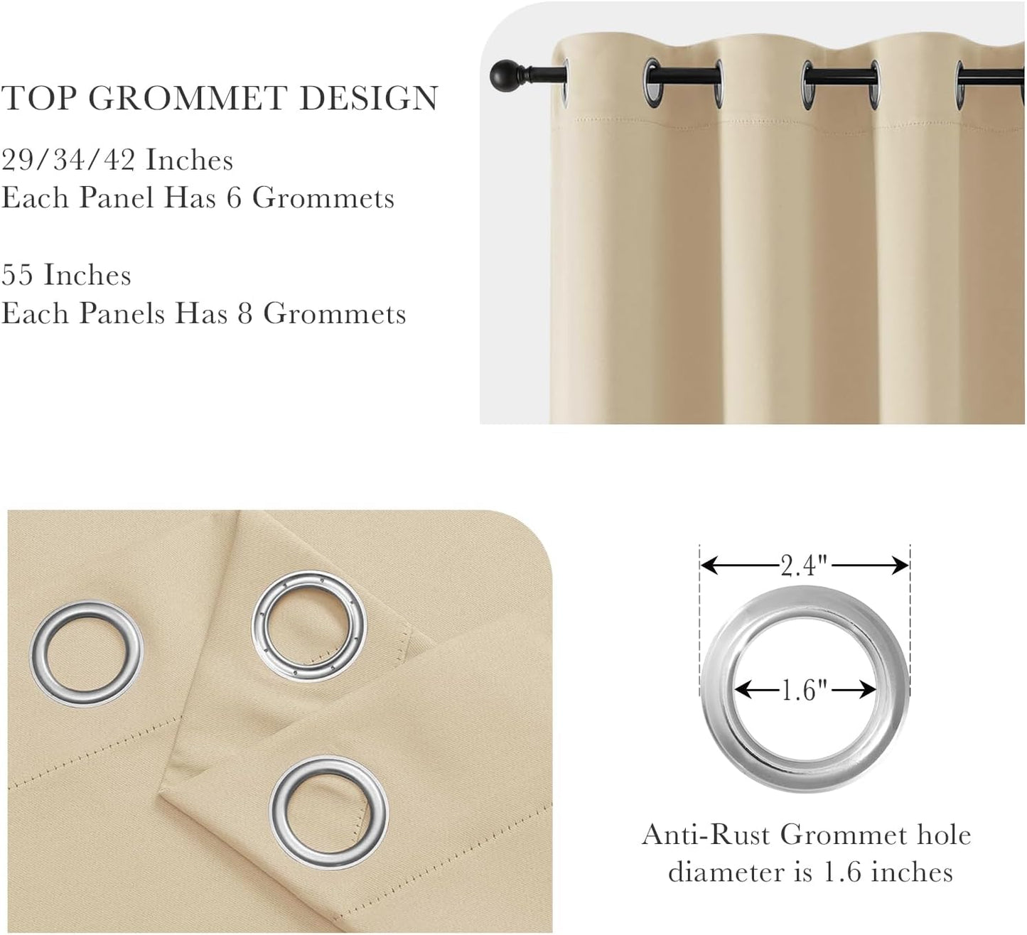 PONY DANCE Biscotti Beige Curtains 102 Inches Long for Living Room 2 Panels Set,Retro Mid Century Modern Elegant Vintage Thermal Insulated Room Darkening Blackout Drapes for Bedroom 55x102 Inch Length