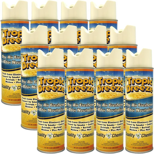 Quality Chemical Tropic Breeze - The Most Powerful Dry Air Freshener and Odor Eliminator - Best Room Deodorizer and Air Spray for a Fresh and Clean Home 10 oz Can (Pack of 12)