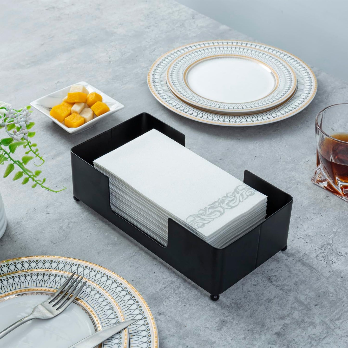 MyGift Modern Matte Black Metal Folded Paper Towel Holder for Commercial & Guest Bathroom, Sink Countertop or Vanity Table Disposable Napkin Storage Tray, Fits Multifold Towels up to 9.2 x 4.5 Inches