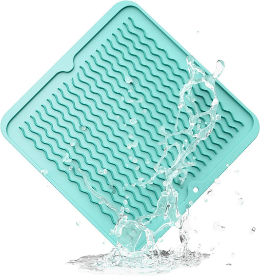 ZLR Silicone Dish Drying Mat for Kitchen Counter, Eco-Friendly Fast Dry Dish Mat, Easy Clean Multi Usage Drying Matt, Heat Resistant Trivet, 12" x 12" Middle, Mint Green