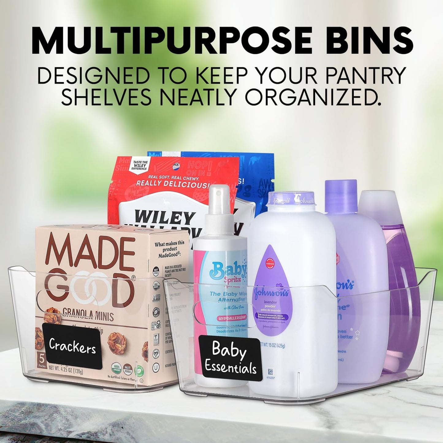 Clear Plastic Storage Bins with Labels, Pantry Organizers and Storage Containers Fridge Organizer Bins Kitchen Cabinet Organization for Organizing Medicine Cabinet Organizer Bin Bathroom Refrigerator