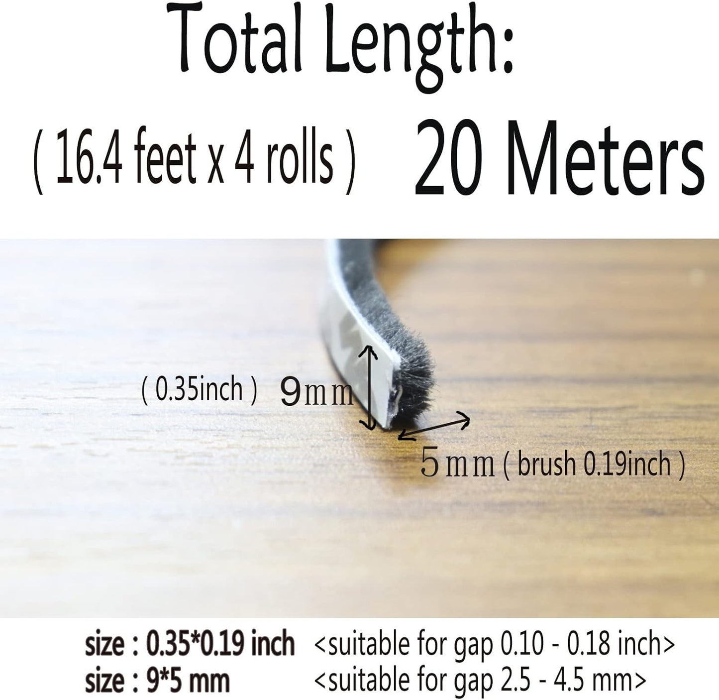 Door Sealers for Door Frame Felt Pile Weatherstripping for Sliding Window, Self Adhesive Weatherstrip Seal Strip Sealer Sound Proofing (65ft x11/32 Backing x 3/16 Brush inch, Grey)