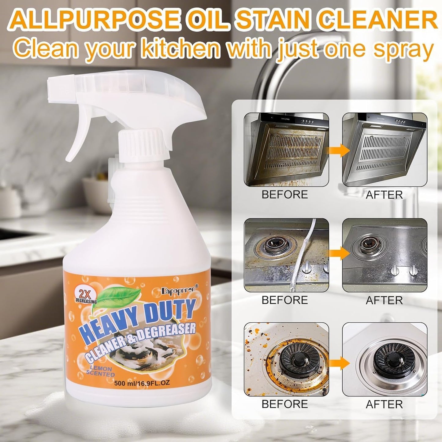 Powerful Kitchen Degreaser Foam Spray, Kitchen Heavy Oil Cleaning Agent, All Purpose Household Cleaning Spray for Oven,On All Surfaces,Lemon Fresh Scent 500ml